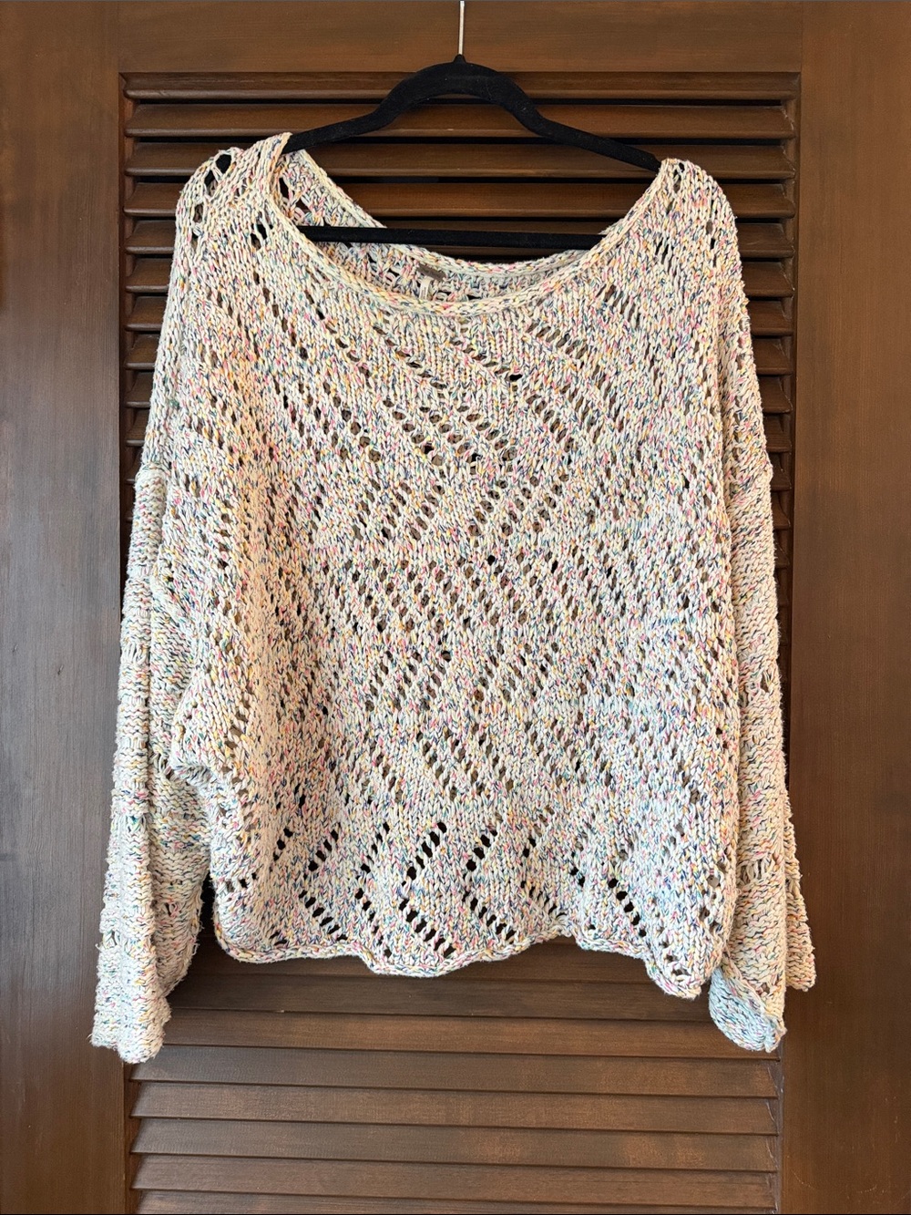 Free People Women’s Cream Open-Knit Sweater with Multicolor Flecks